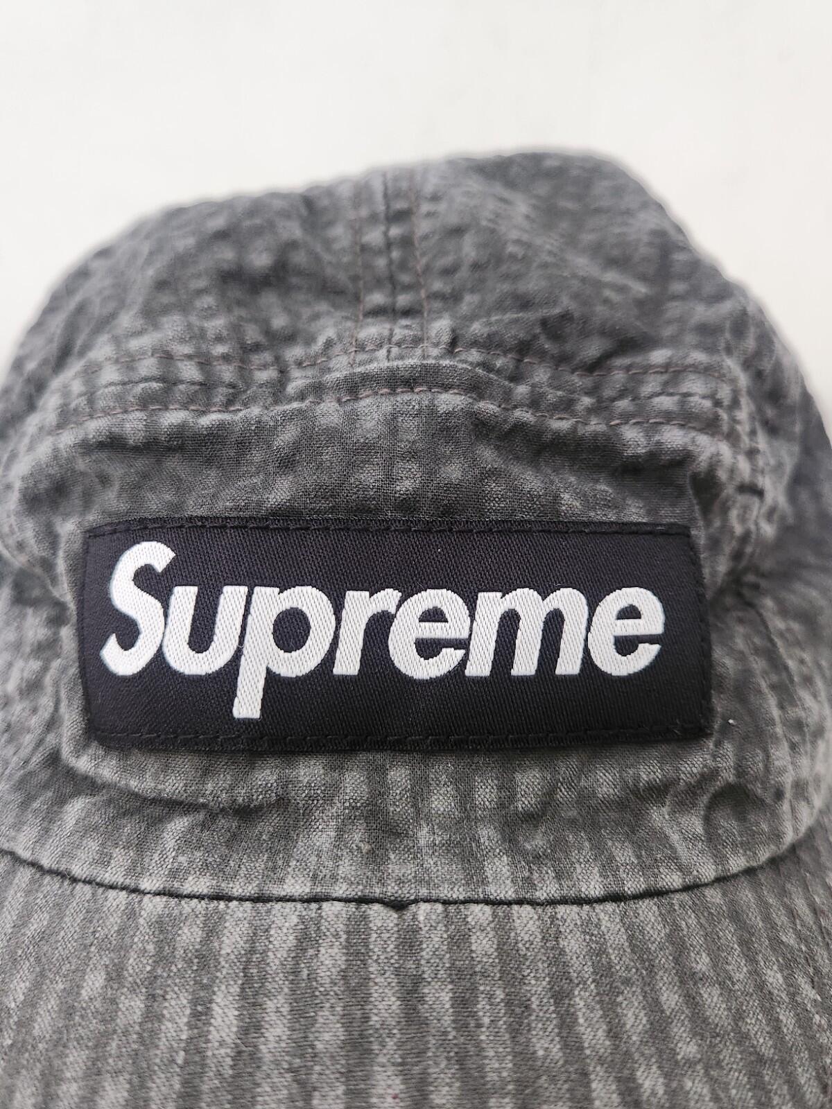 SS22 Supreme Washed Seersucker Camp Cap Black