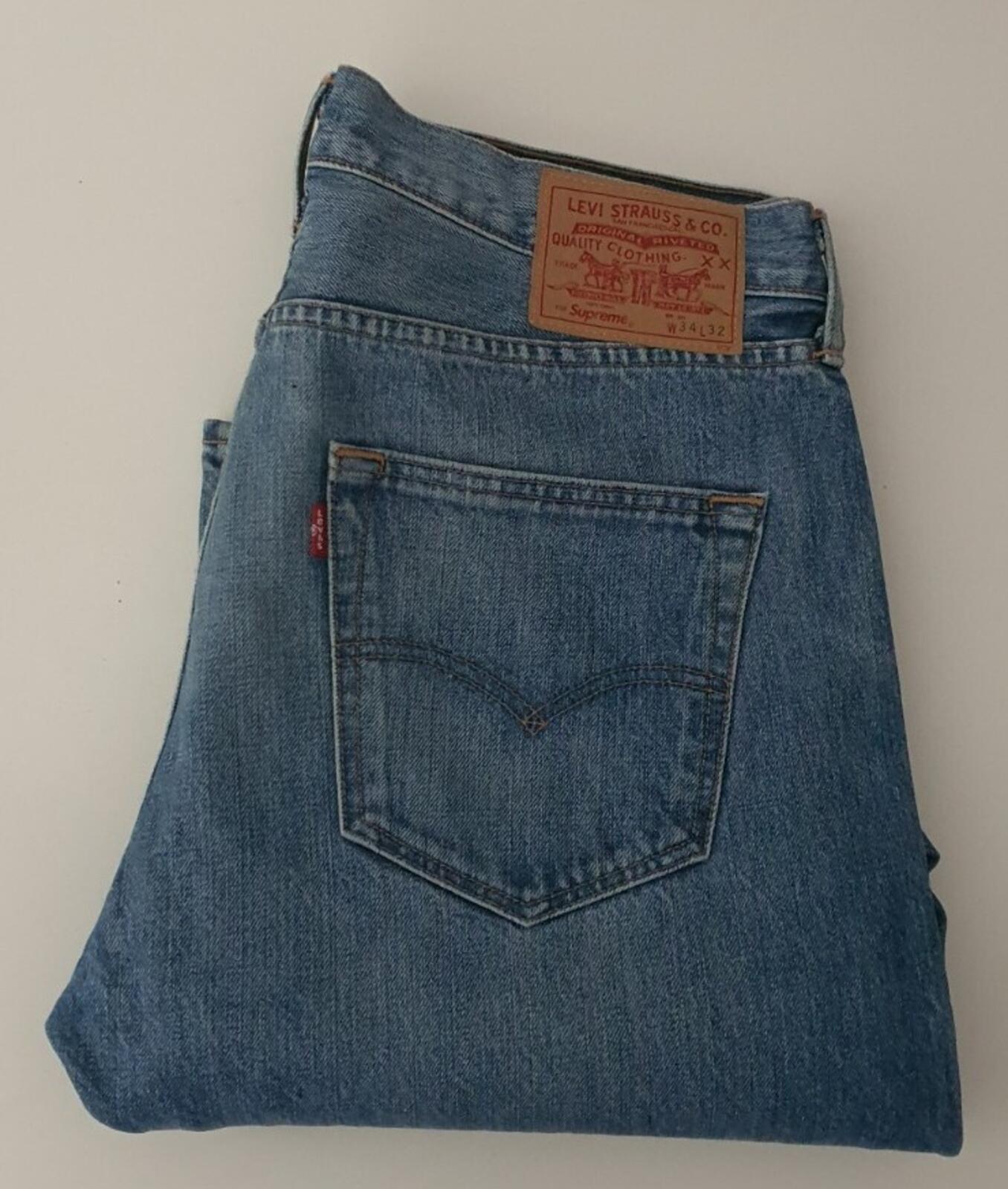 FW14 Supreme Levis Custom Fit 501 jeans 34 W34 L32 Levi's Blue Denim Checker