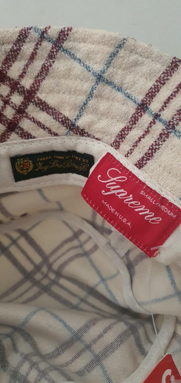 SS14 Supreme Loro Piana French Terry crusher S/M White Plaid Rare bucket hat New