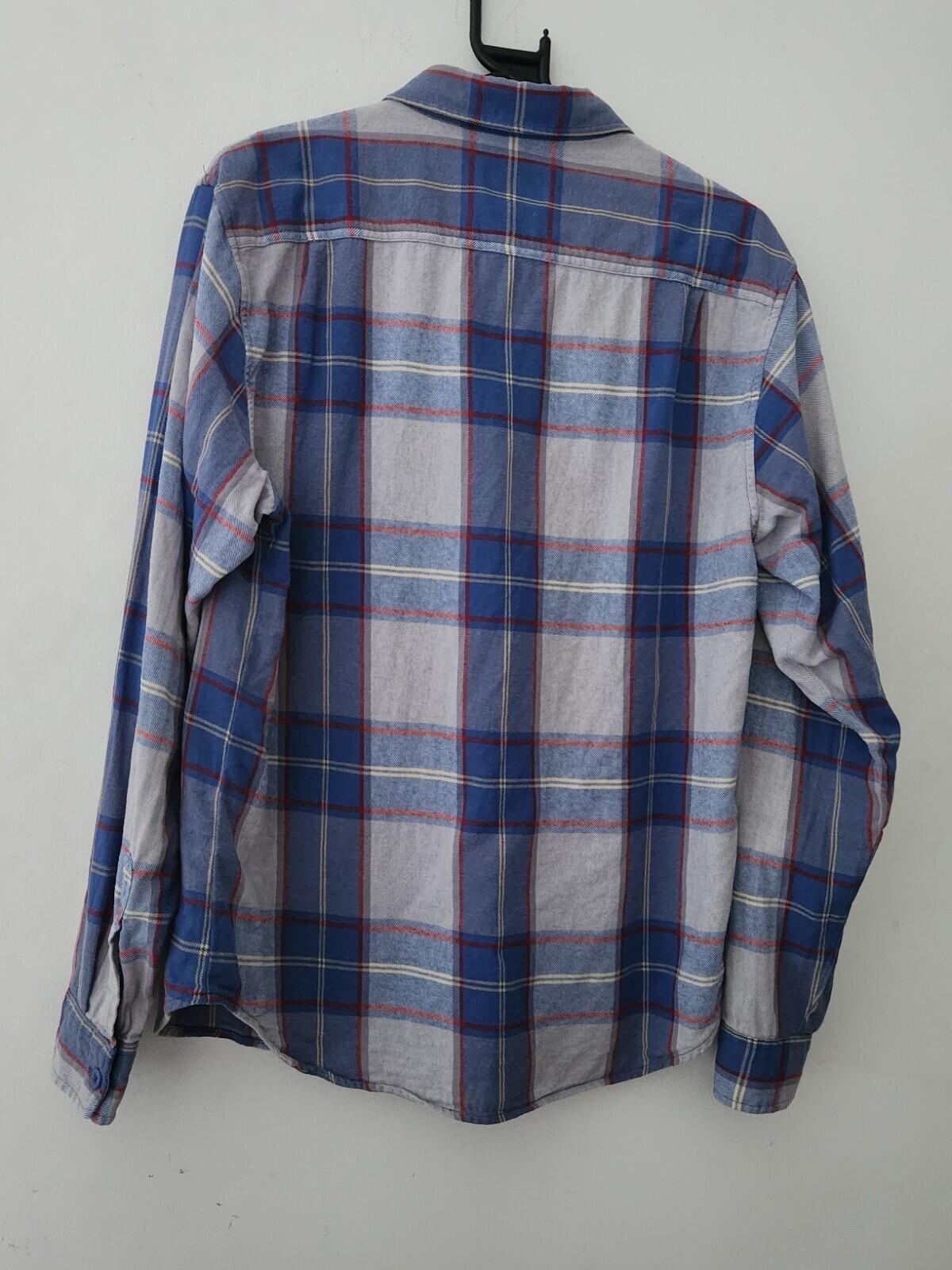 FW17 Supreme God Bless Plaid Flannel Shirt Blue Grey Size M Medium Blessed