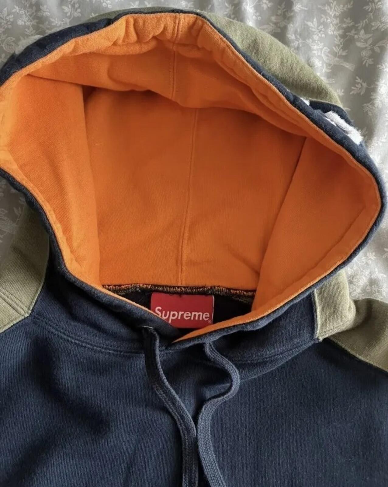 FW18 Supreme Paneled Hooded Sweatshirt Navy Size M