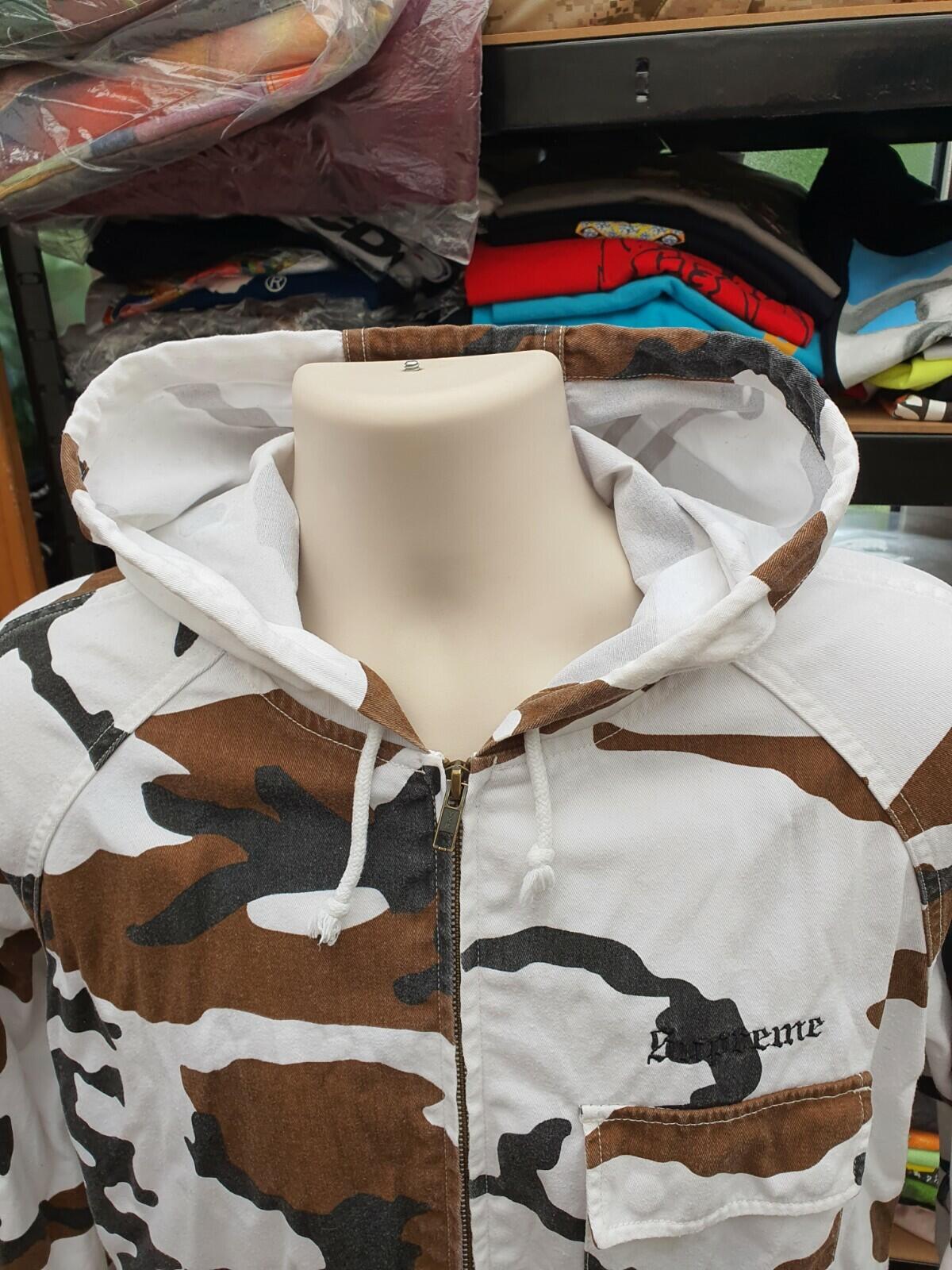 FW16 Supreme Twill Zip Up Parka Jacket White Camo Size M