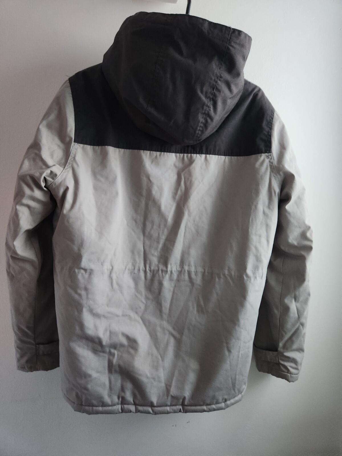 GATE Mens Light Grey Hooded Field Jacket Parka Multi Pocket Button Up Coat M