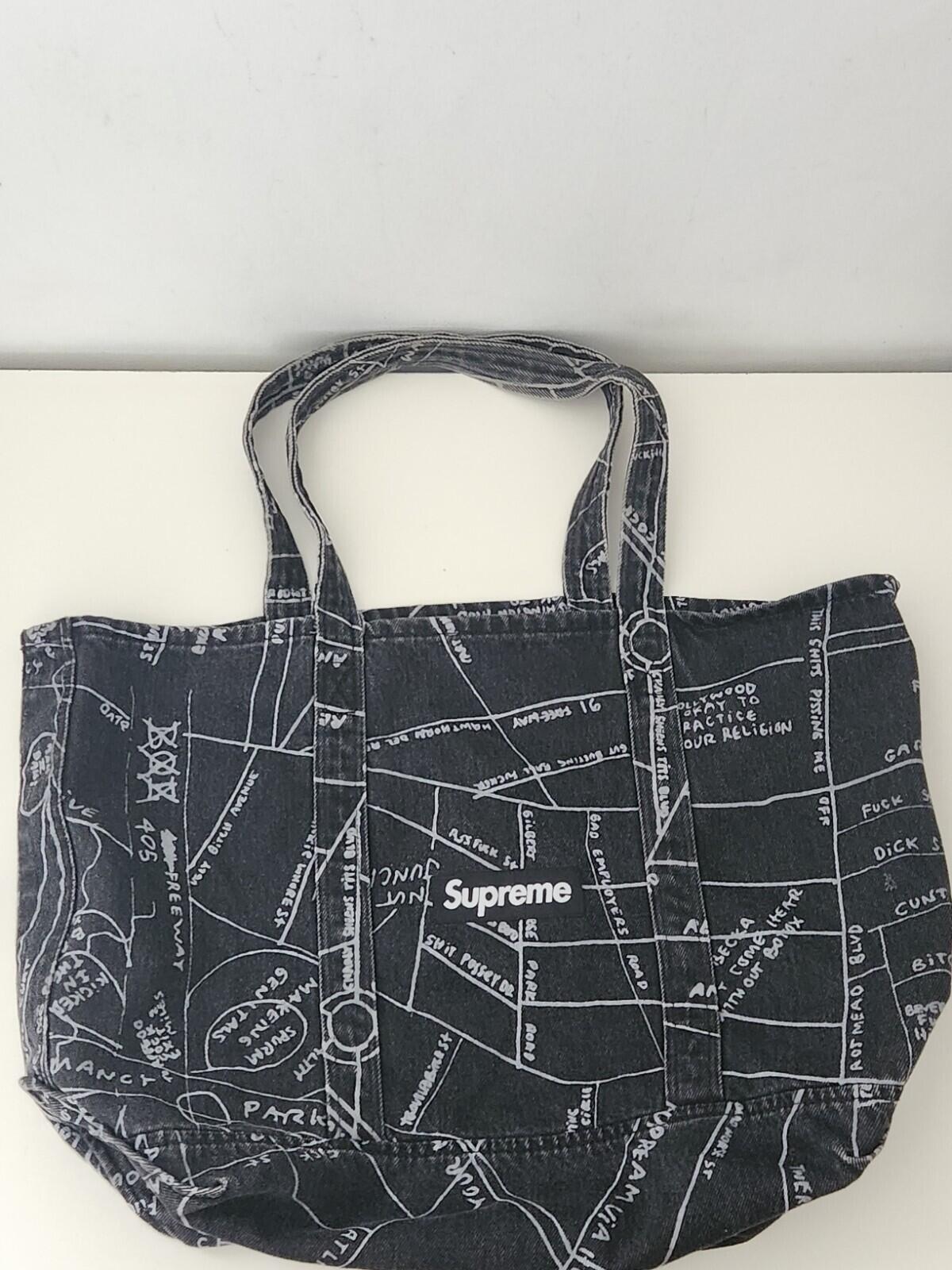 SS19 Supreme Gonz Map Denim Tote Cotton Artwork By Mark Gonzales Black Bag