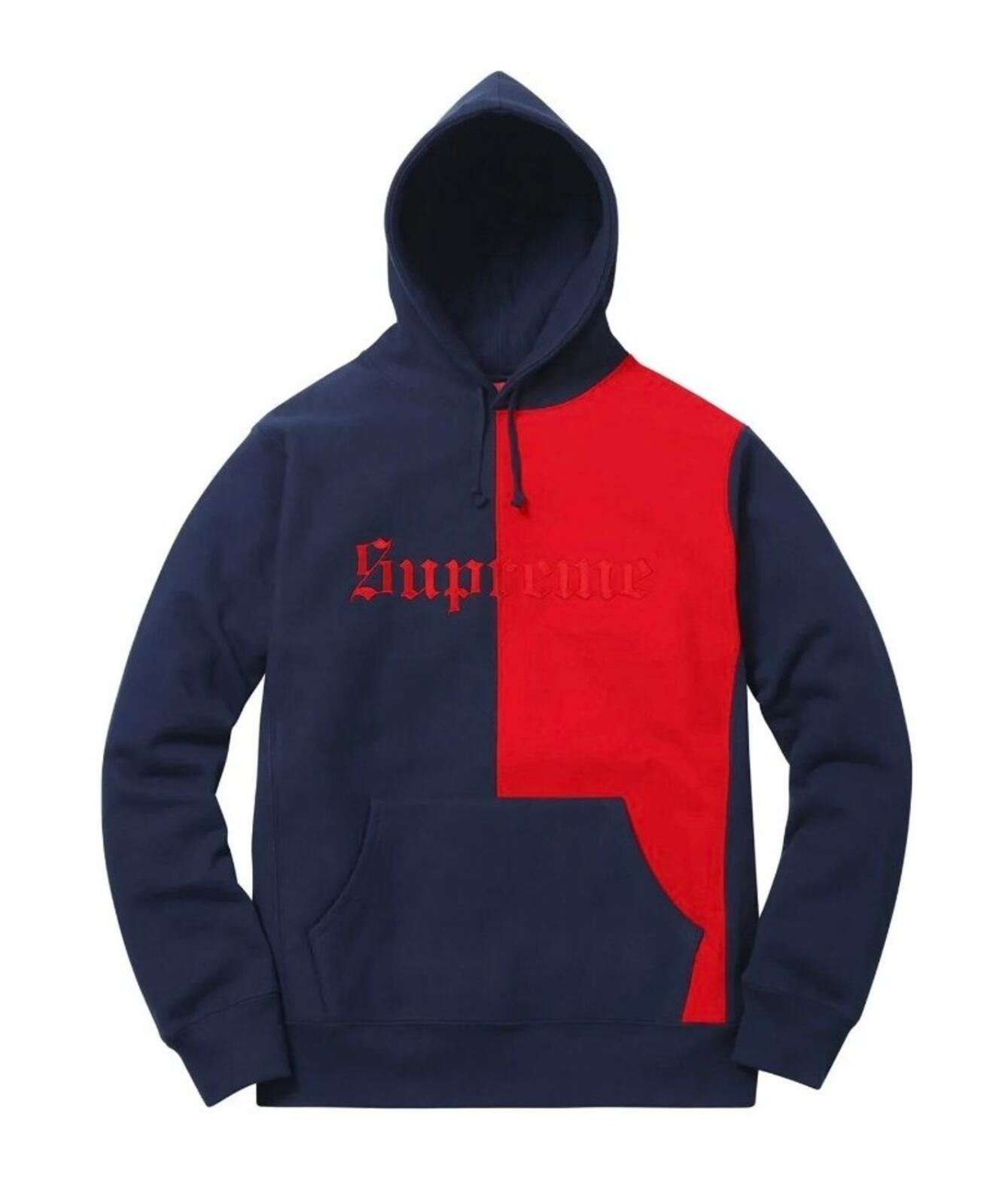 FW17 Supreme Split Old English Hooded Sweatshirt Medium Navy Hoodie Pullover New