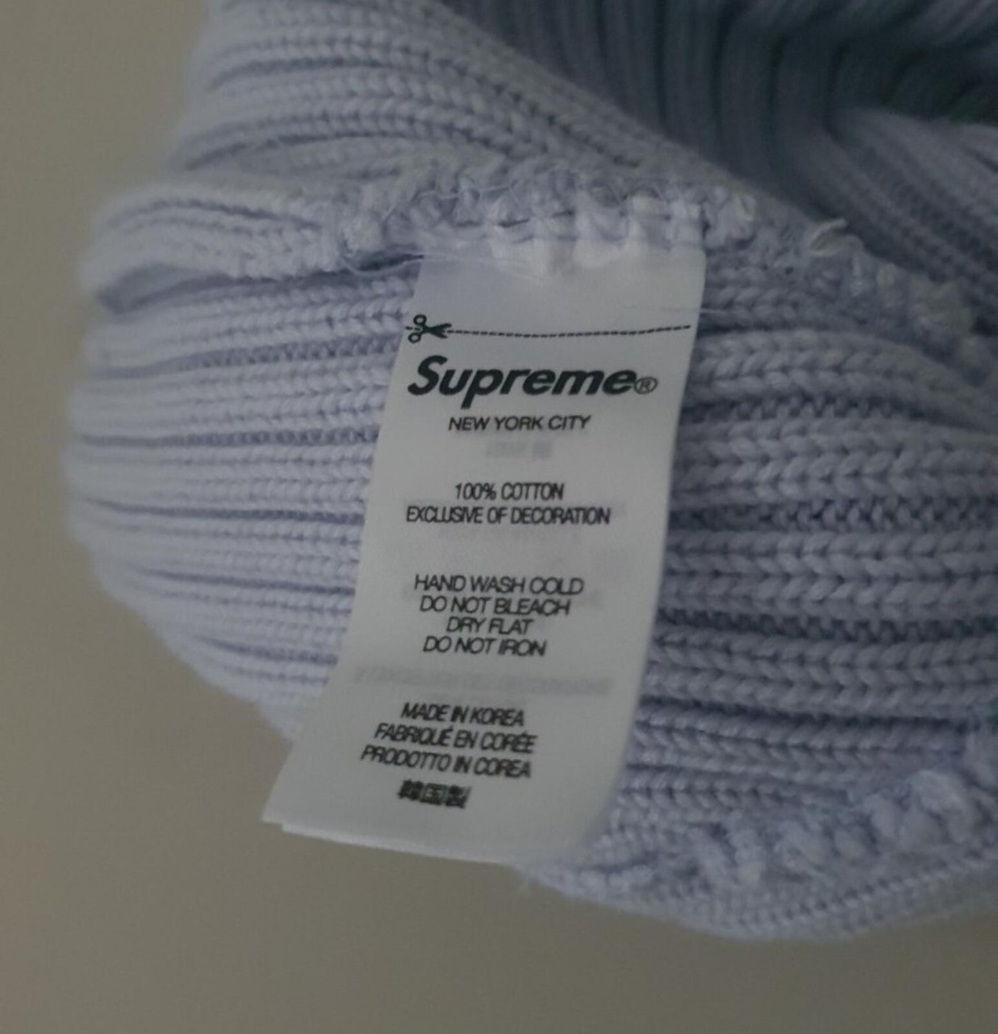 FW22 Supreme Overdyed Patch beanie Light Blue Made In Korea Hat
