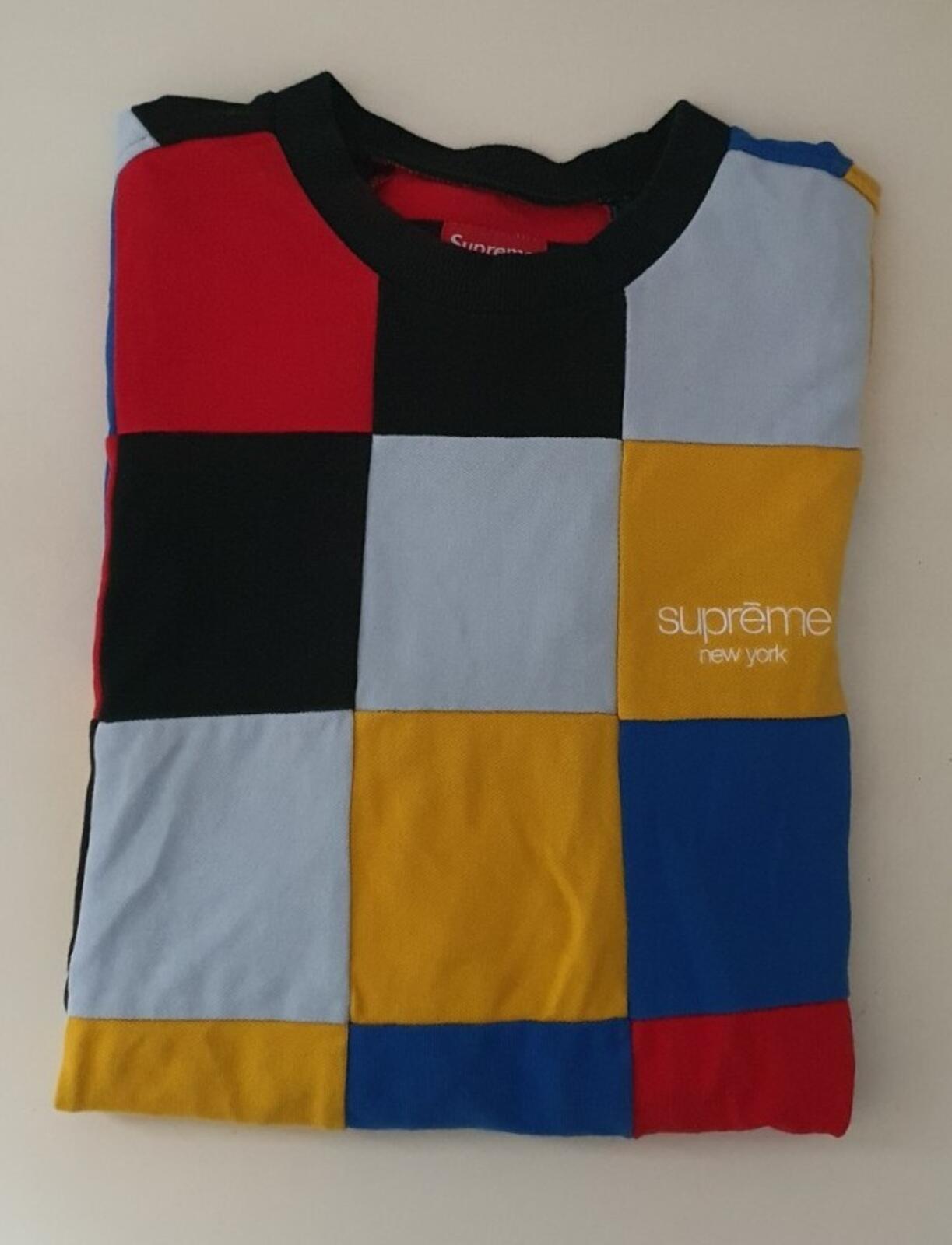 FW18 Supreme Patchwork Pique Tee Red/Yellow/Blue Size M