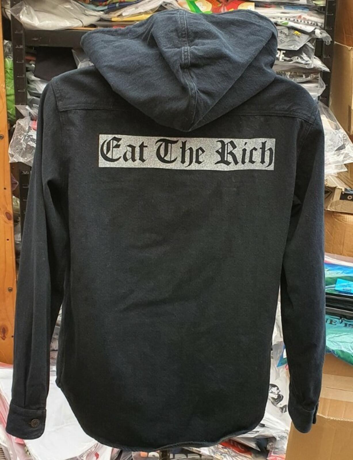 FW14 Supreme Eat The Rich Hooded Denim Shirt Indigo Größe M