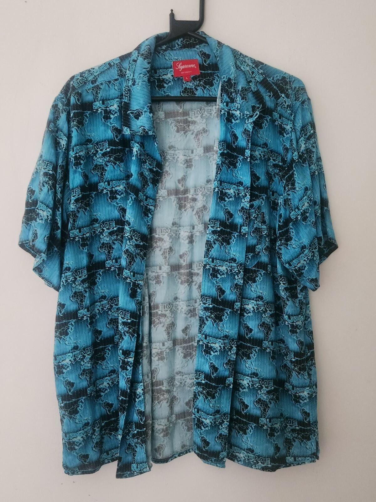 SS18 Supreme World Famous Rayon Shirt Blue Cyan Size L