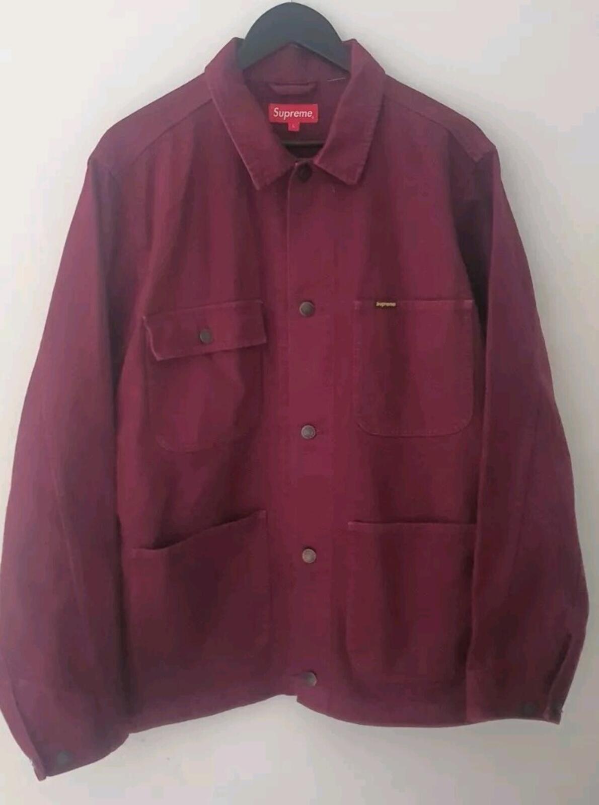 SS18 Supreme NY Tapestry Denim Chore Coat Size L Large Jacket Maroon