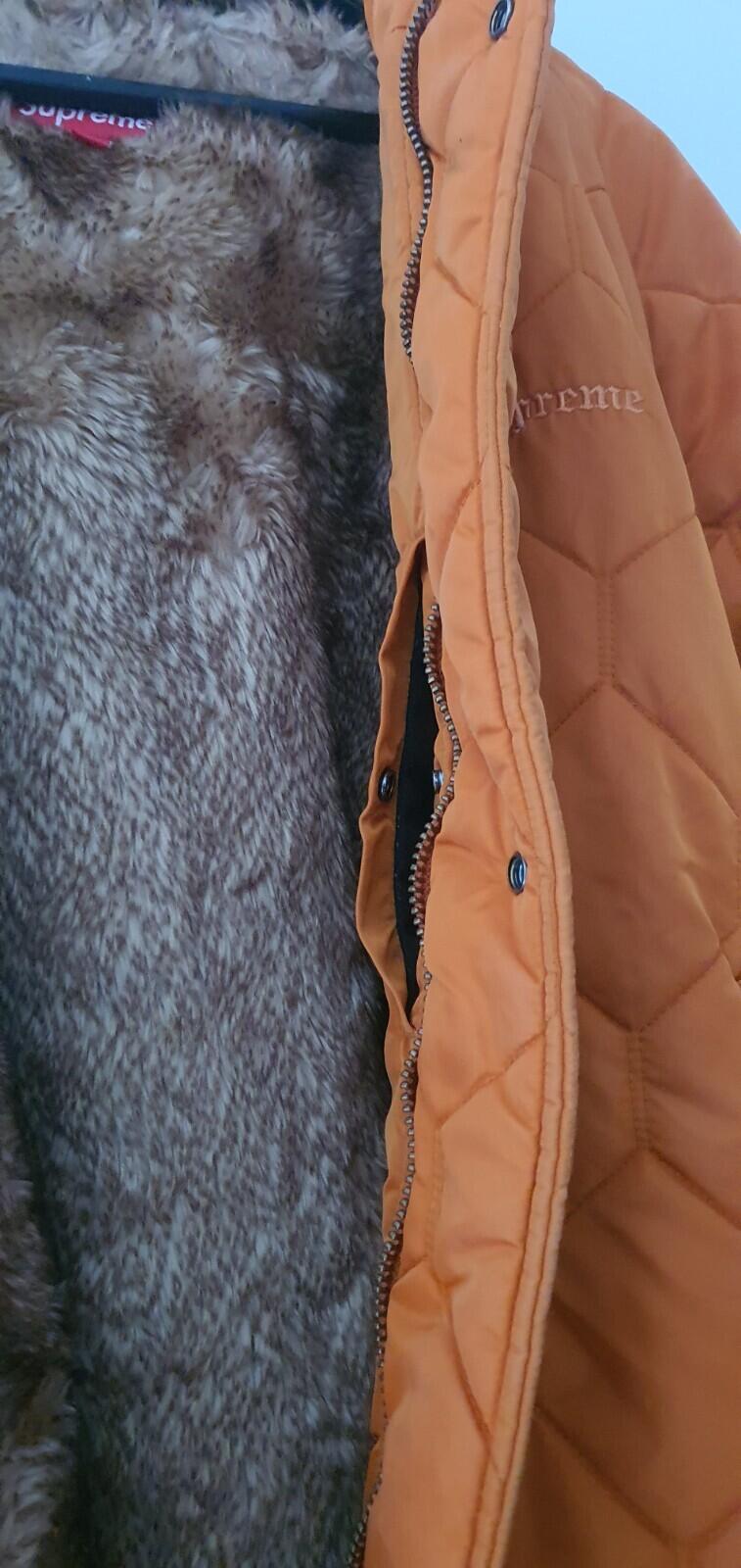 FW15 Supreme Quilted Flight Satin Parka Orange Jacke M Medium Mantel Selten