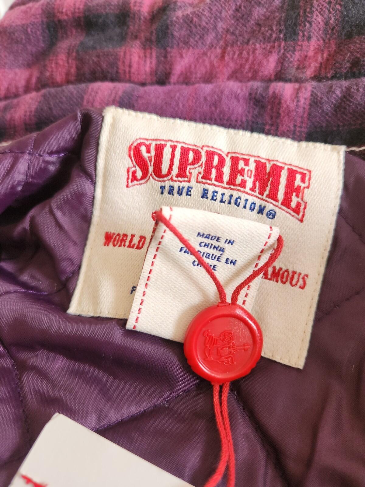 FW25 Supreme x True Religion Quilted Lined Plaid Flannel Shirt Purple Size M