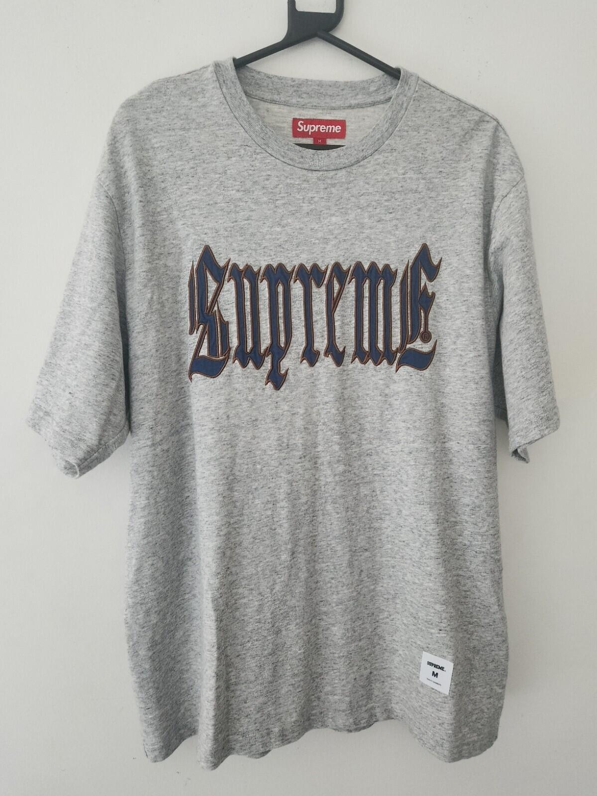 SS24 Supreme Old English S/S Top tee M medium Heather Grey T-Shirt Twill Logo