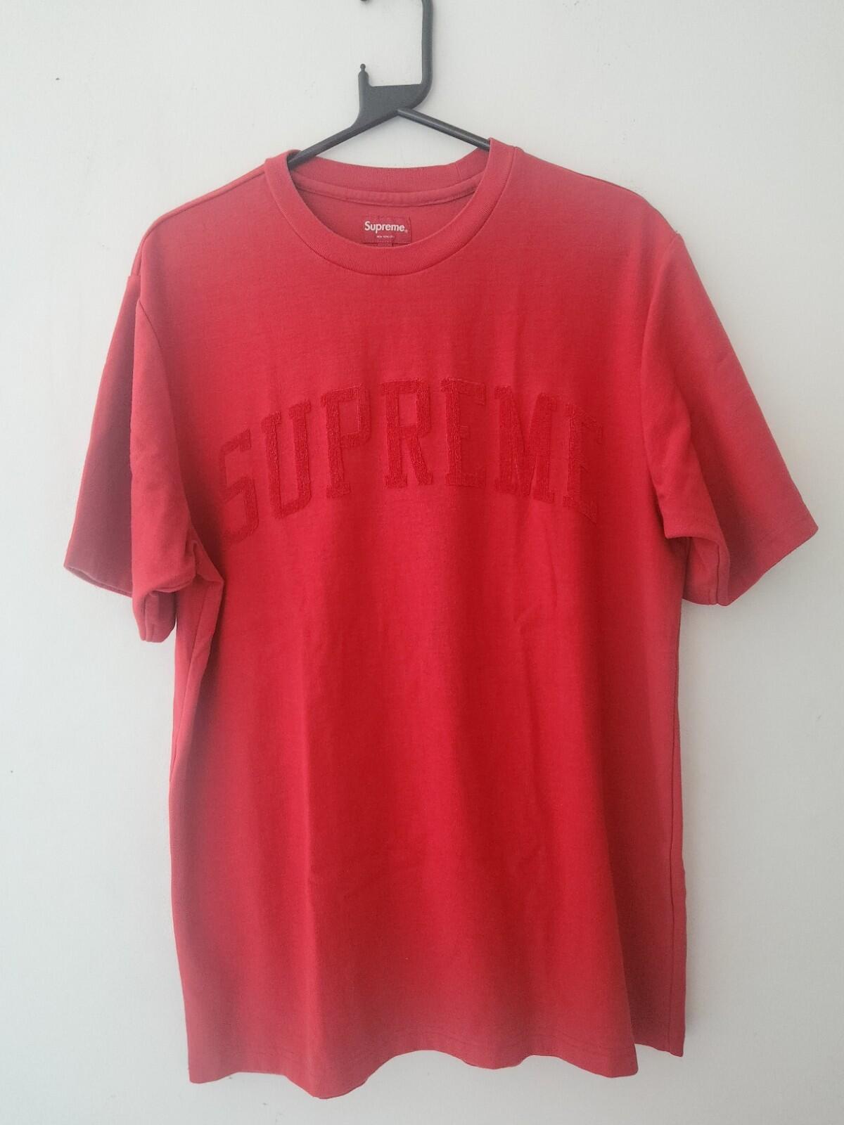 FW19 Supreme Chenille Arc Logo S/S Top camiseta roja talla mediana M