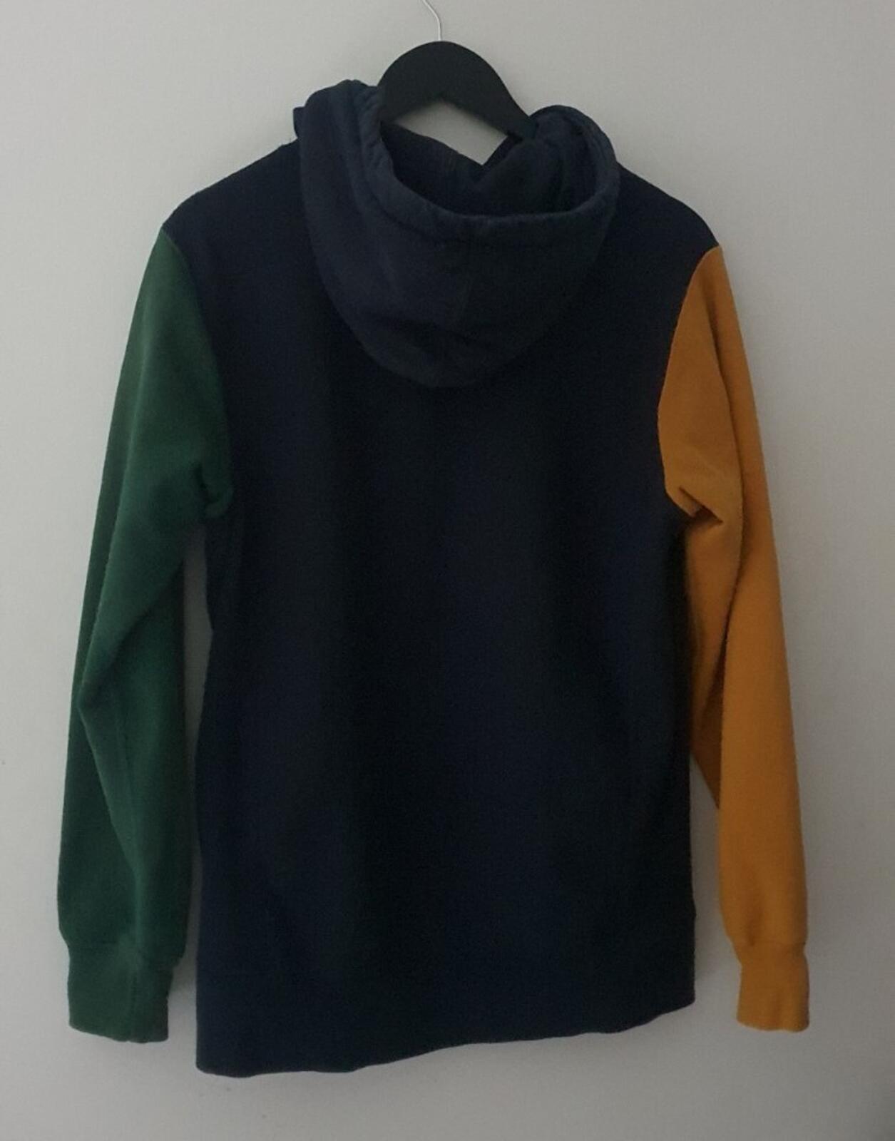 FW16 Supreme Color Blocked Arc Logo Hooded Sweatshirt Navy Size M