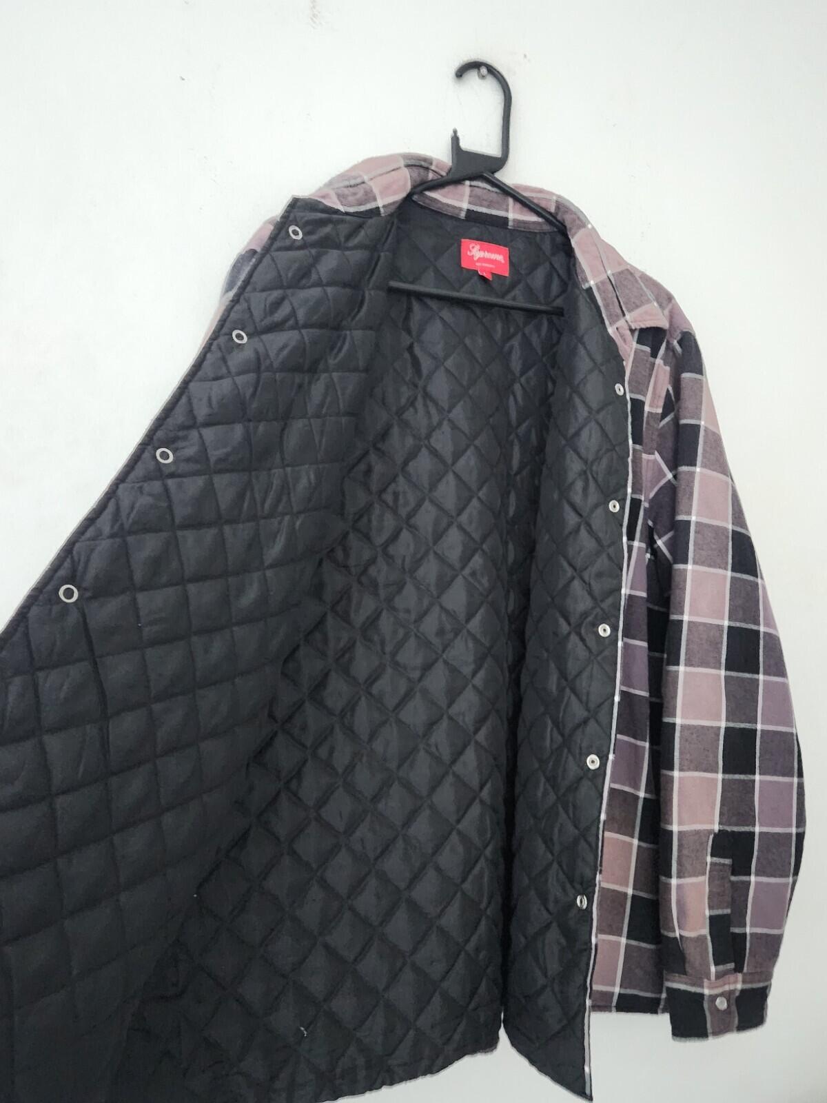 FW18 Supreme Quilted Faded Plaid Shirt Black Size L Large