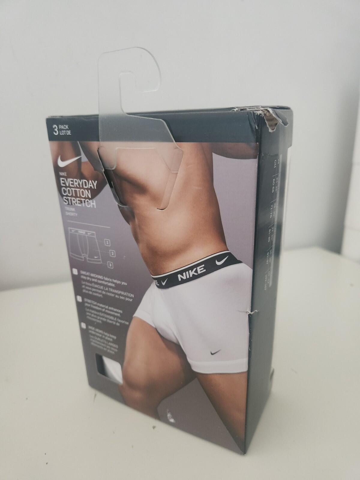 NIKE Lote de 3 bóxers de algodón elástico de corte normal, color blanco, talla L. Ropa interior Dri-FIT.