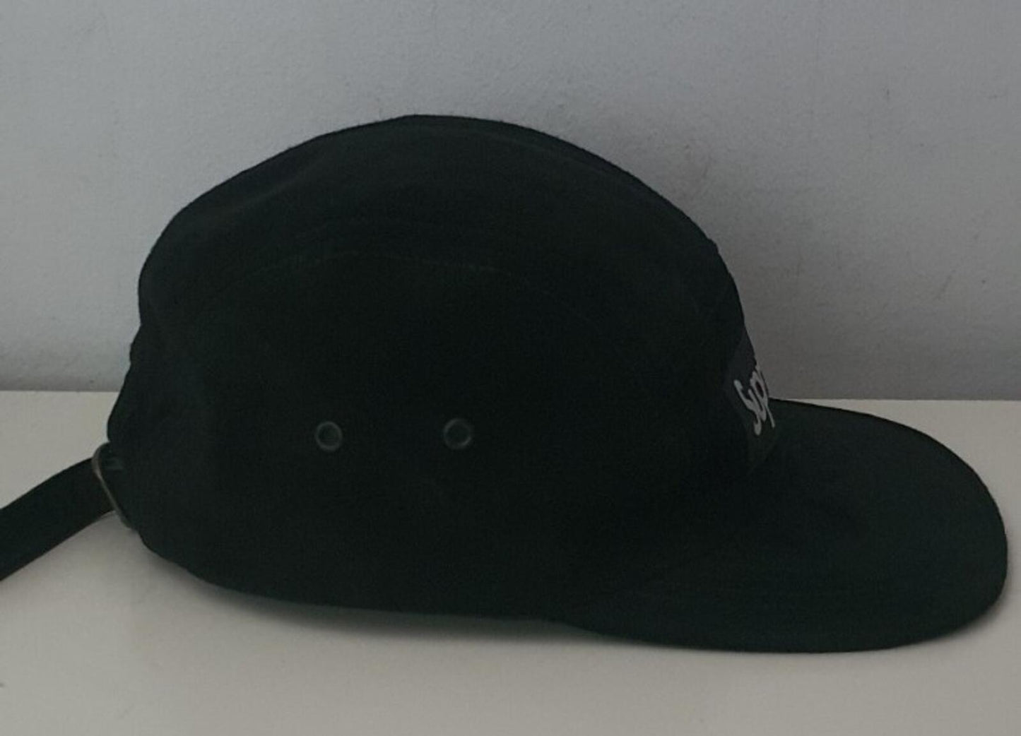 SS18 Supreme Suede Camp Cap Black Leather Hat Box Logo