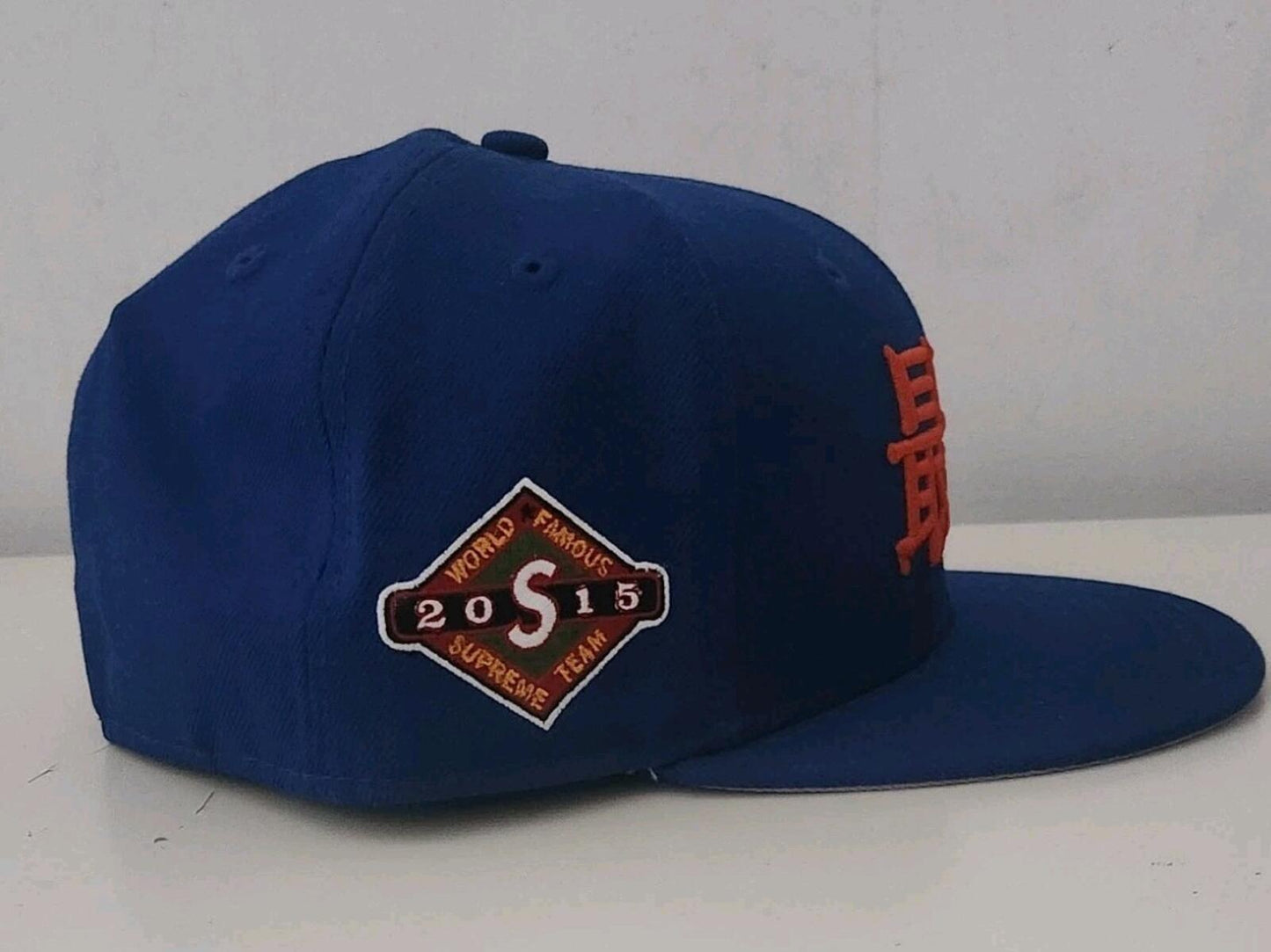 SS15 Supreme Kanji Logo New Era Size 7 3/8 Blue Wool Cap Vintage hat 2015