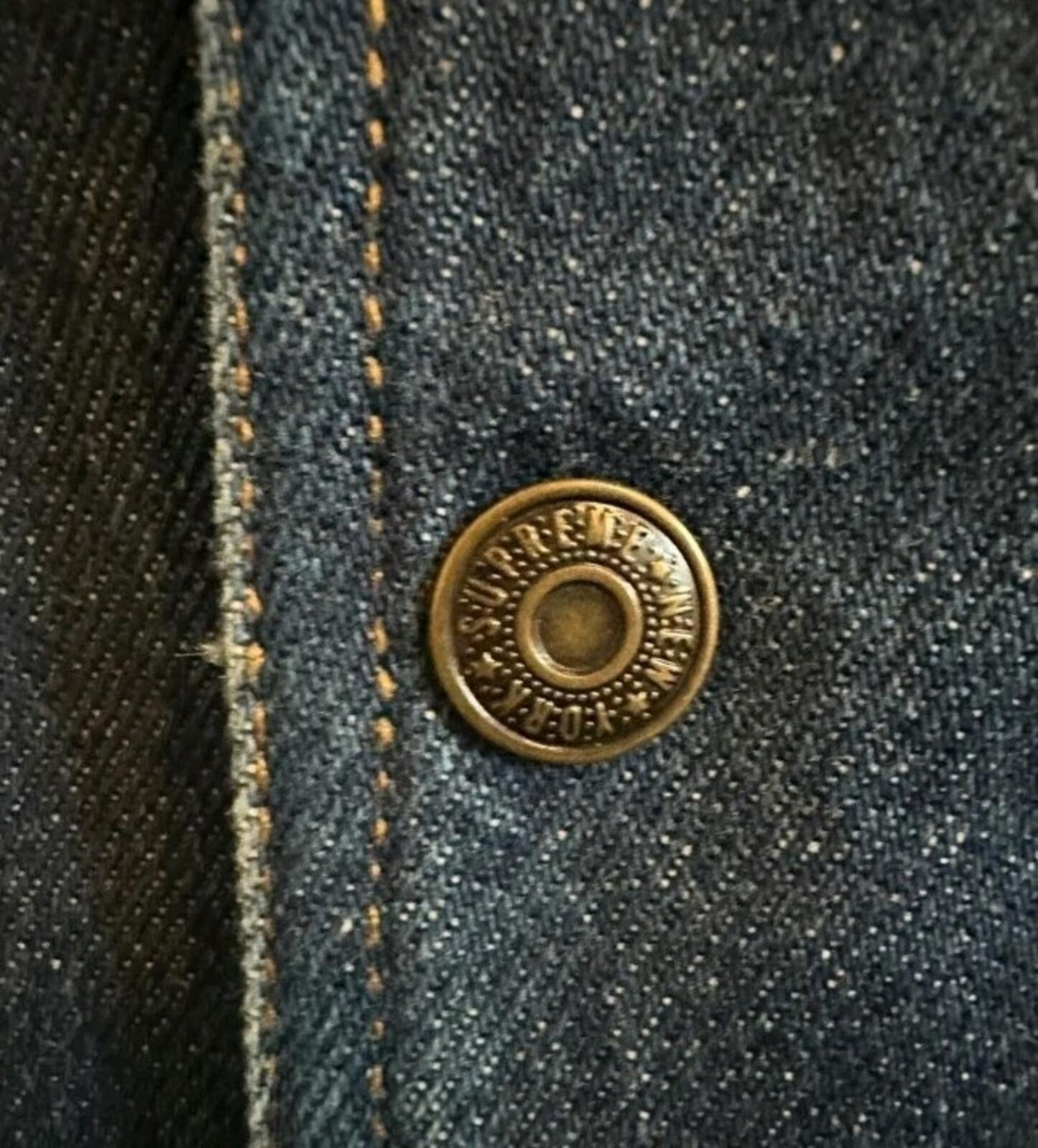 FW14 Supreme Denim Twill Varsity Jacket M Medium Vintage 2014 Flannel Lining