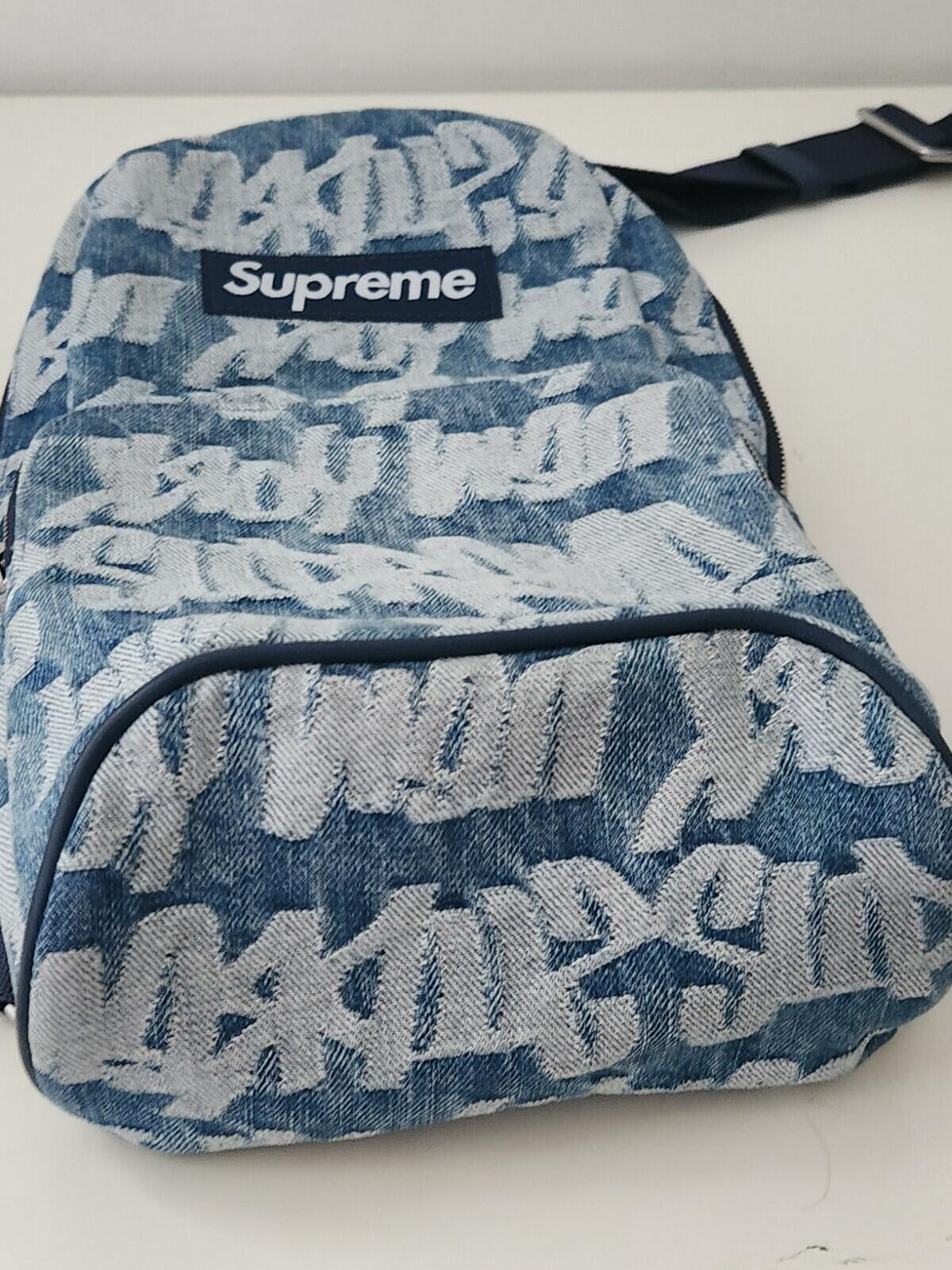 SS22 Supreme Fat Tip Jacquard Denim sling bag Blue Shoulder Bum 5L