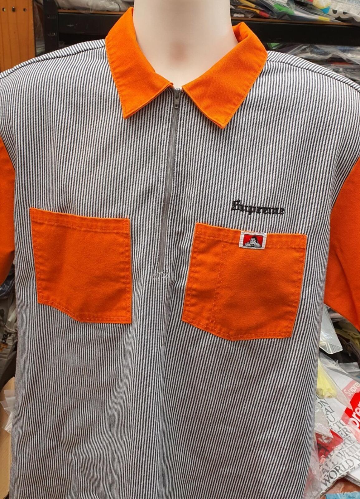 FW19 Supreme x Ben Davis short sleeve work shirt hickory stripe orange M Medium