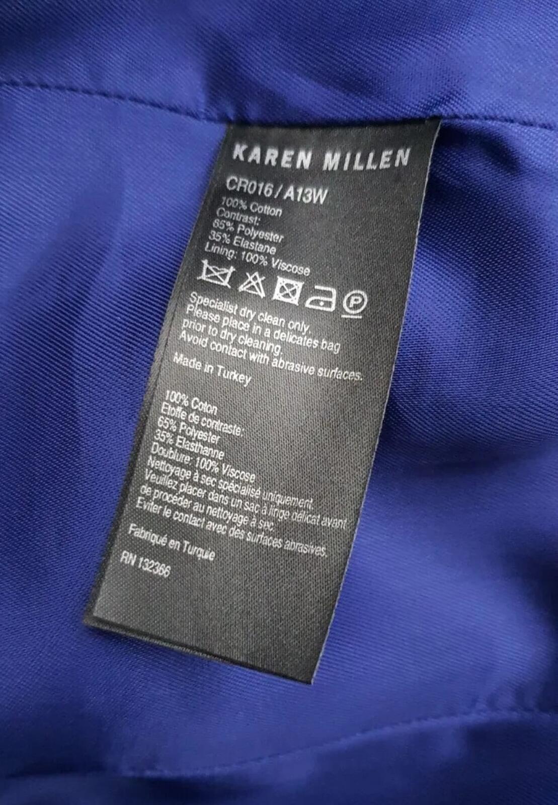 KAREN MILLEN Moleskin Mantel mit silbernen Metallapplikationen, Blau, Größe DE 36, UVP £210