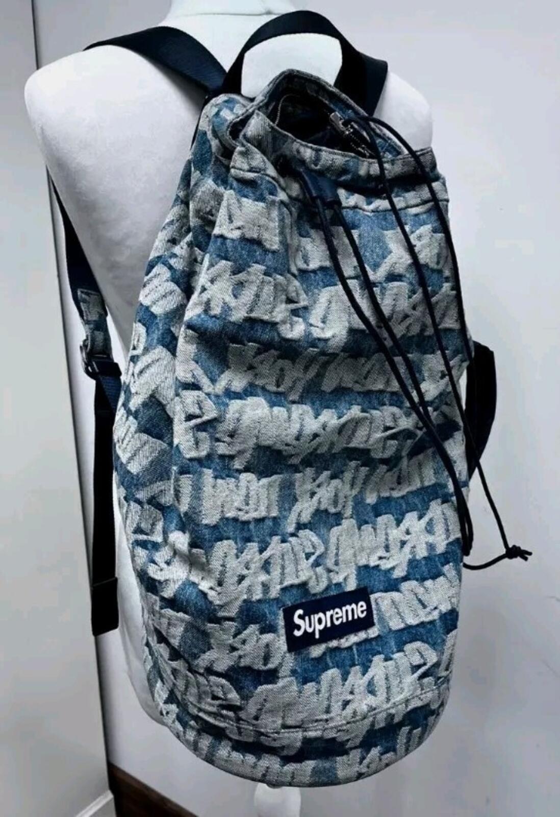 SS22 Supreme Fat Tip Jacquard Denim Backpack bag Blue