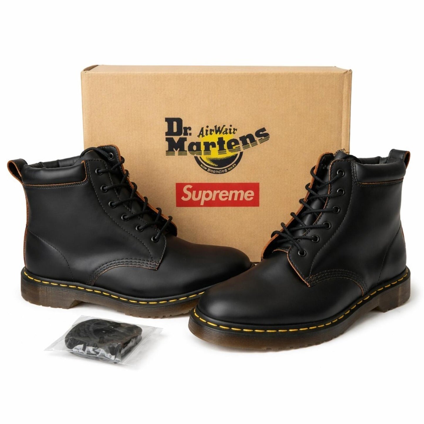 FW15 Supreme x Dr. Martens 6-Eye Boots Black UK 10 EU 45 US 11 Leather