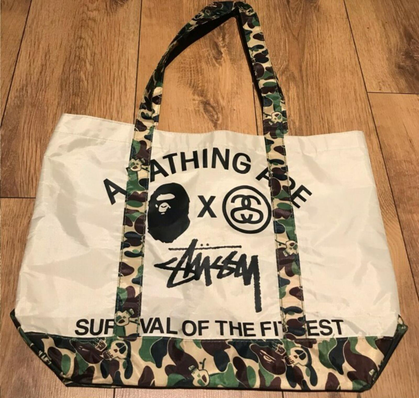 A BATHING APE x STUSSY tote bag Survival Of The Fittest Japan exclusive BAPE