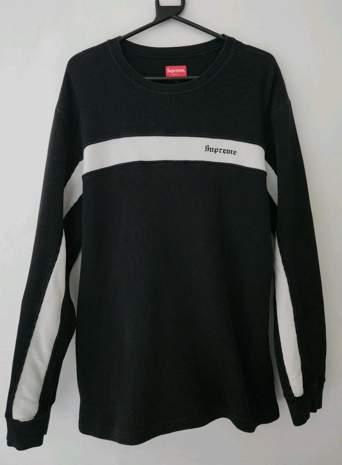 FW18 Supreme Panel Stripe Waffle Thermal Crewneck Black Size M