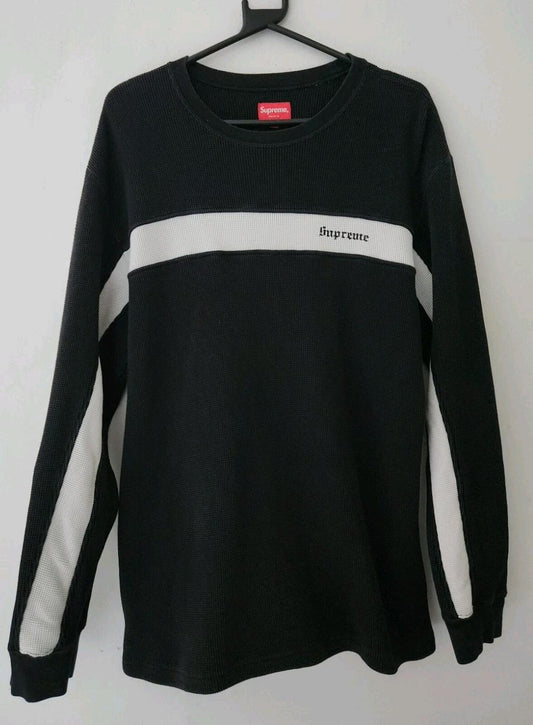 Sudadera térmica Supreme Panel Stripe Waffle FW18 Negra Talla M