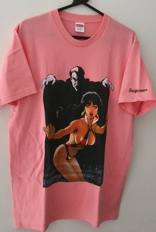 SS17 Supreme Vampirella camiseta talla L grande coral brillante camiseta rosa