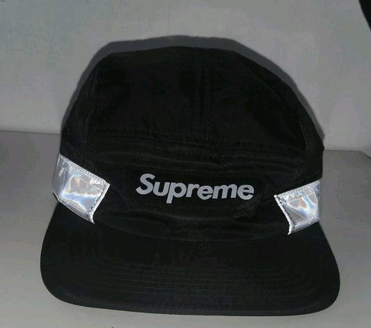 SS14 Supreme Reflective Stripe Camp Cap Black Hat Box logo Made In U.S.A
