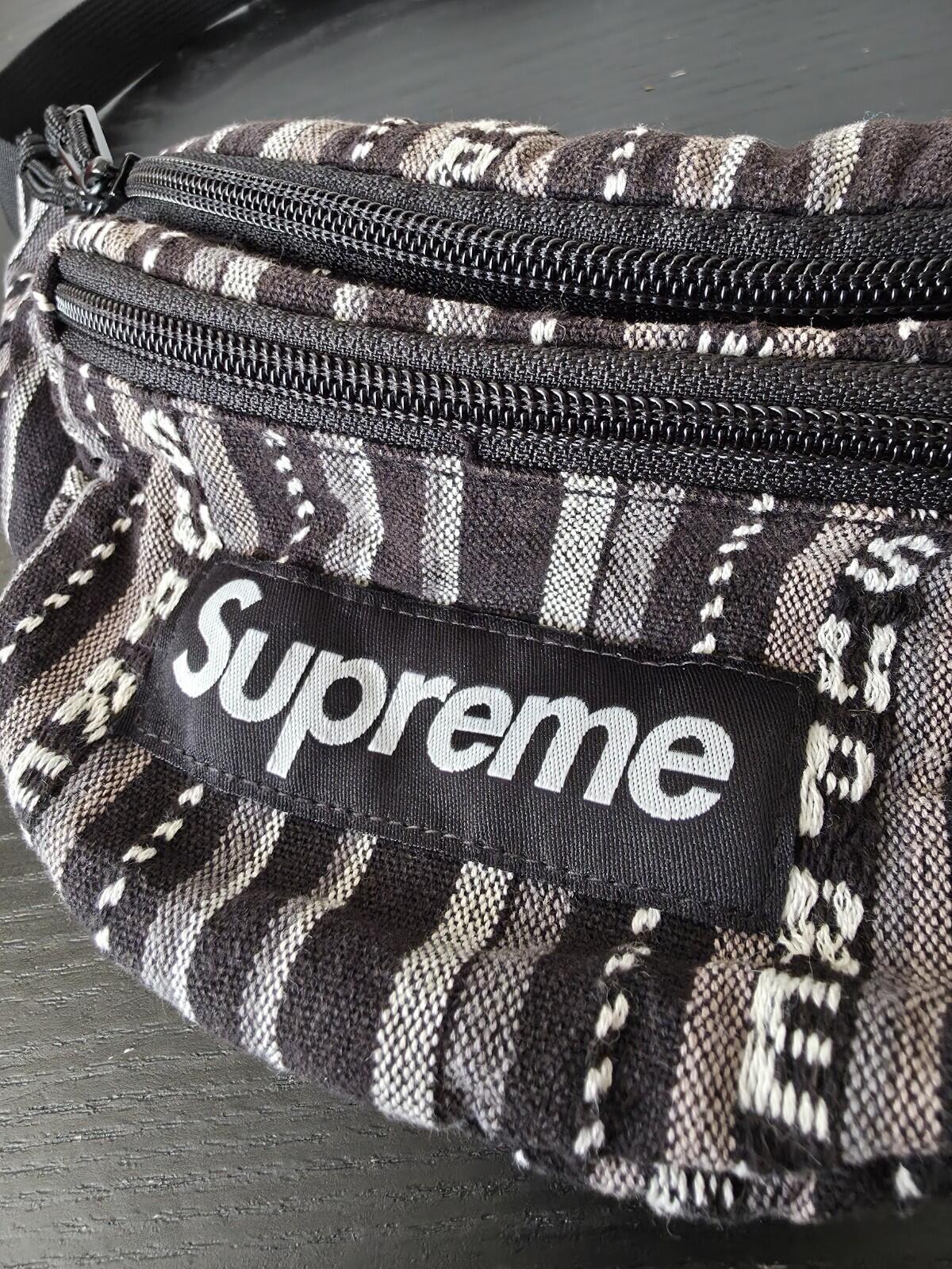 SS20 Supreme Woven Stripe Waist Bag Black