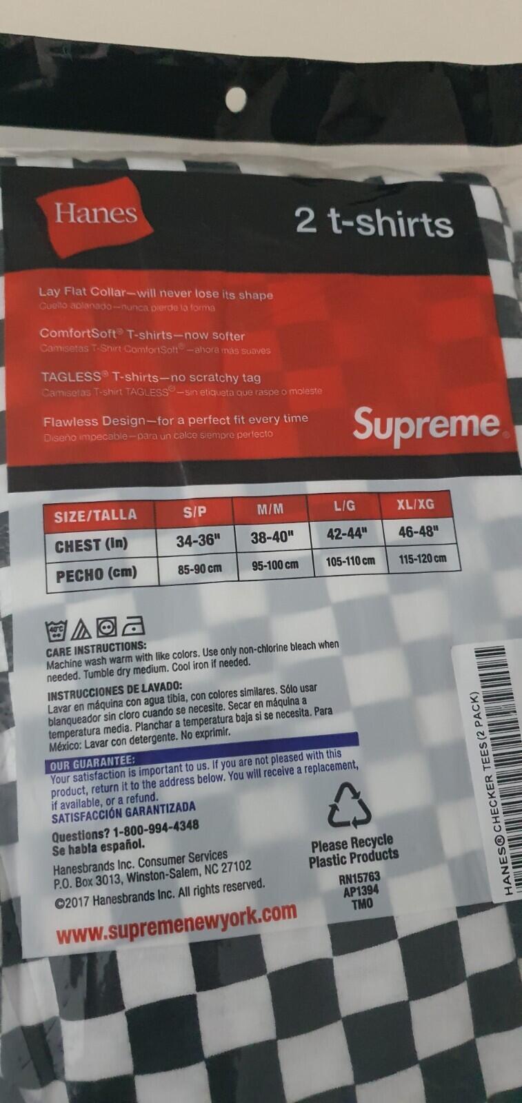 SS18 Supreme Hanes Checker Tagless Tees (2 pack) size L large New And Unopened