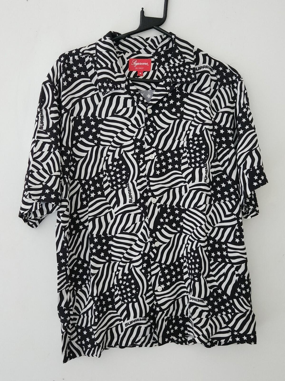 SS20 Supreme Flags Rayon Shirt black size M Medium short sleeve