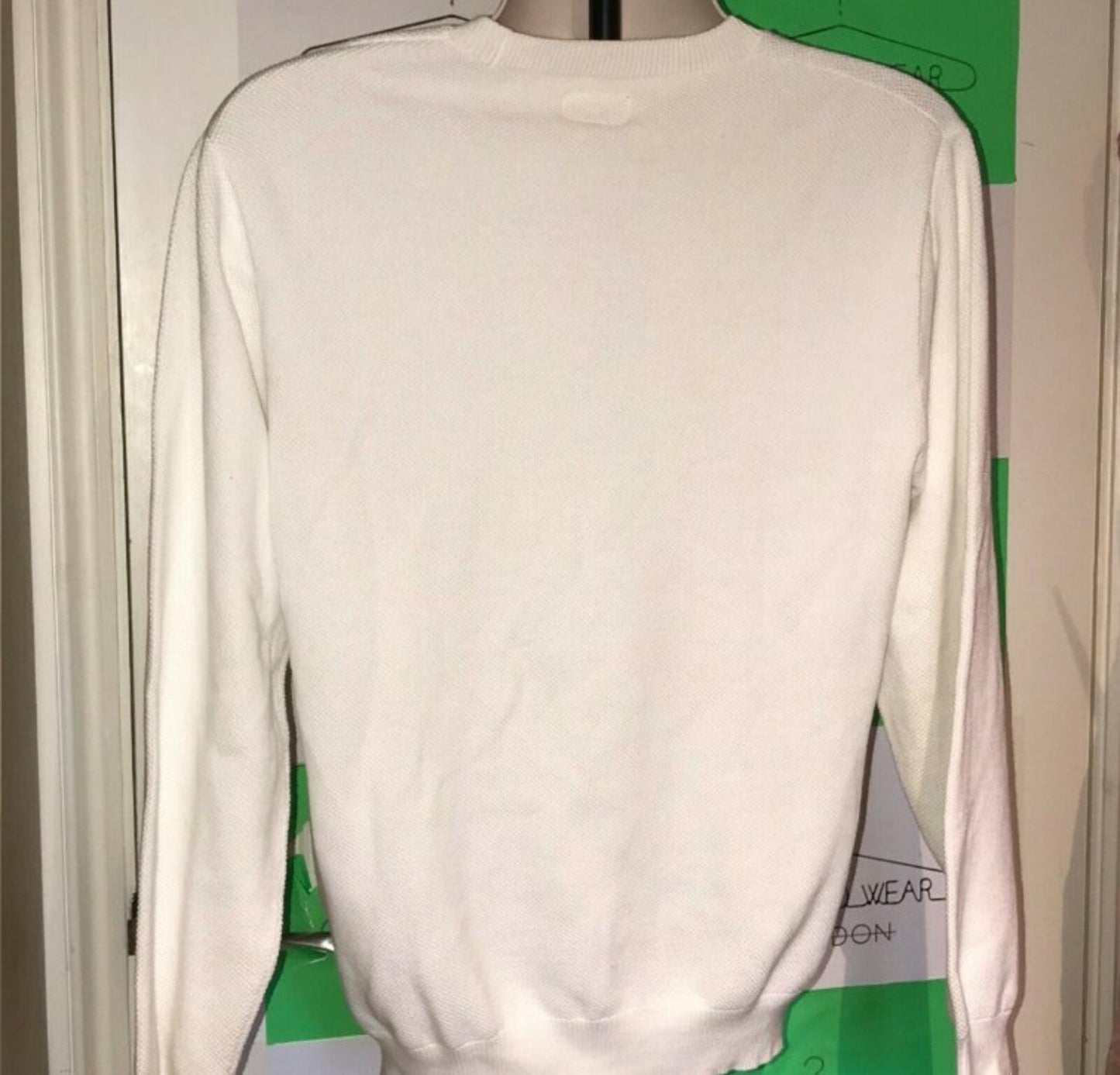 FW16 Supreme Logo Stripe Pique Crewneck White Size M