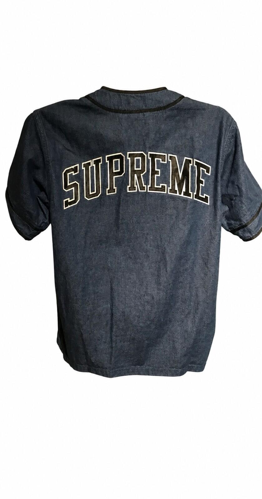 FW13 Supreme Baseball Shirt Chenille S Logo Denim Size L