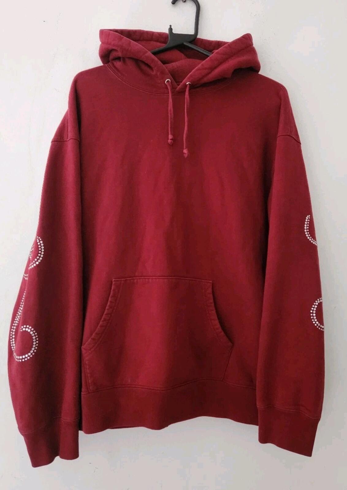 FW19 Supreme Rhinestone Script hooded sweatshirt size M medium hoodie cardinal