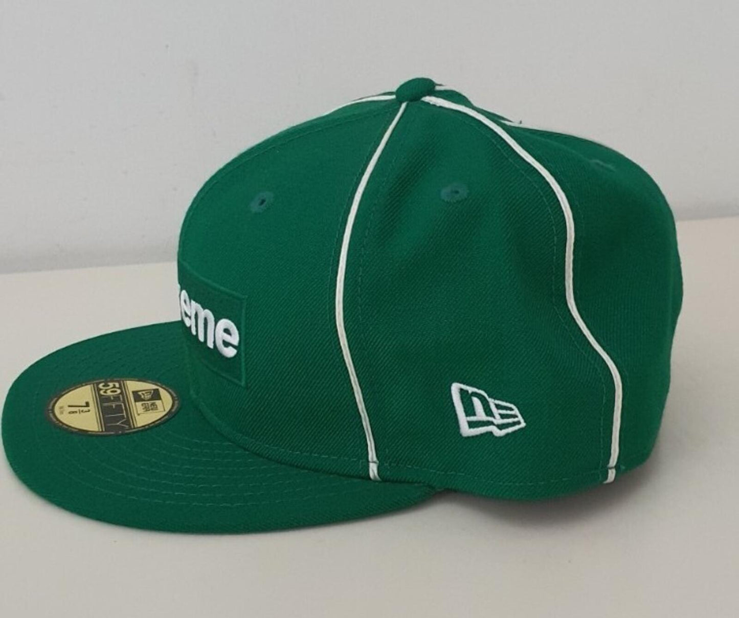 SS17 Supreme Piping Box Logo New Era 59fifty green hat cap size 7 3/8 New