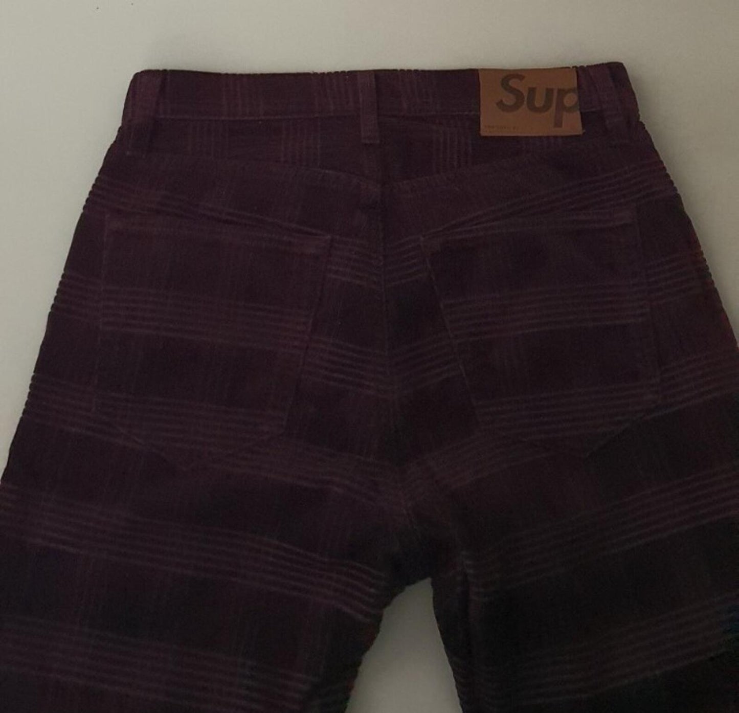 FW14 Supreme Plaid Cord 5 Pocket Pant Burgundy Size 30 W30 L30