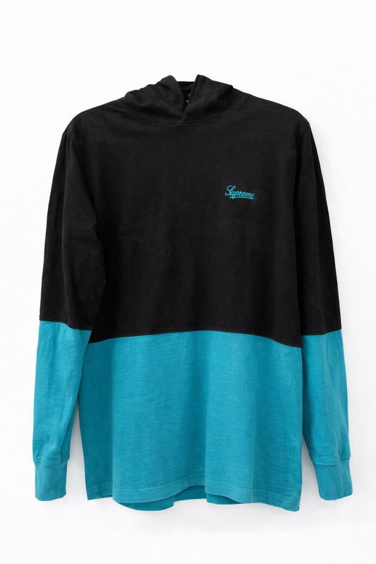 FW16 Supreme Kapuzen-2-Tone-Top Hoodie Schwarz Blau Größe M