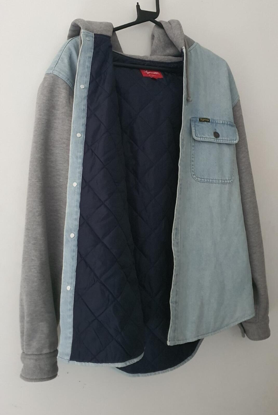 FW22 Supreme Fleece Hooded Denim shirt M medium blue quilted embroidered logo