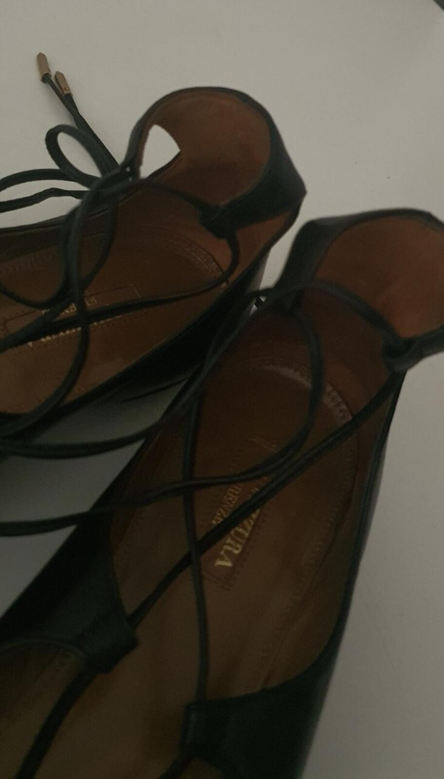 £415 AQUAZZURA Black Leather Christy Flat Pointed Toe Sandals Ballet EU 38 UK 5