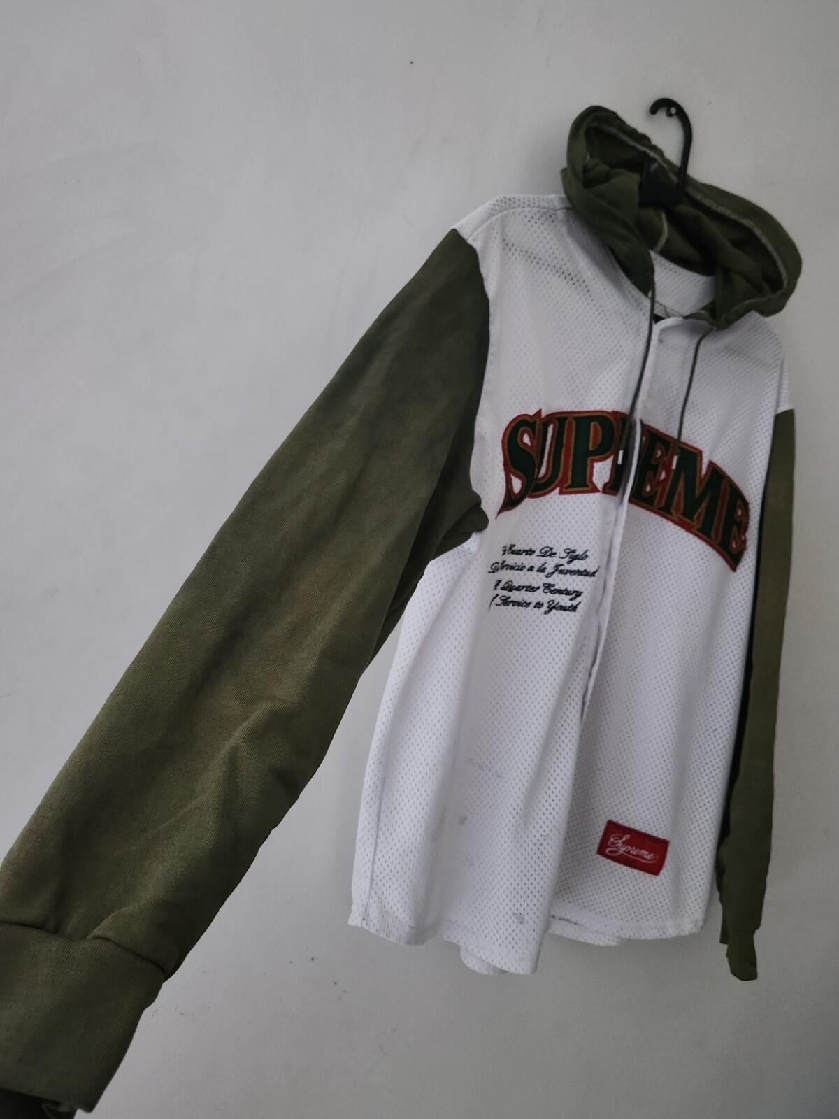 SS20 Supreme Hooded L/S Baseball-Trikot GEFÄRBT olive Größe L Großes Oberteil