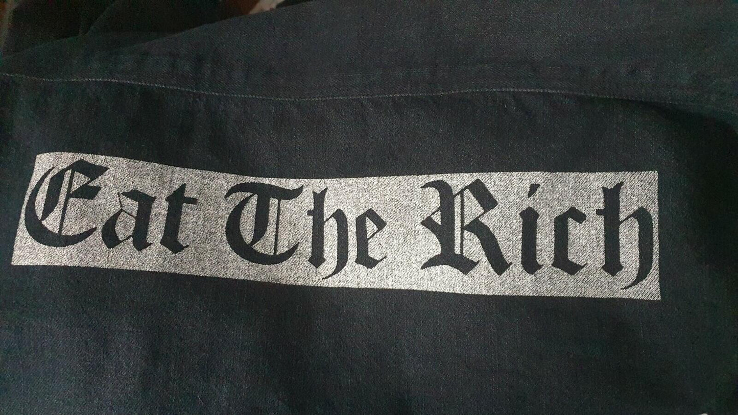 FW14 Supreme Eat The Rich Hooded Denim Shirt Indigo Größe M