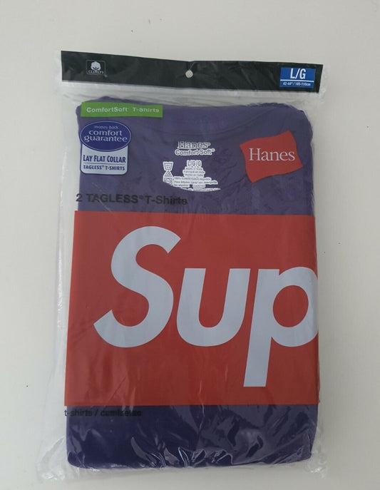 SS21 Supreme Hanes purple Tees (2 Pack) T-shirt size L large small box logo