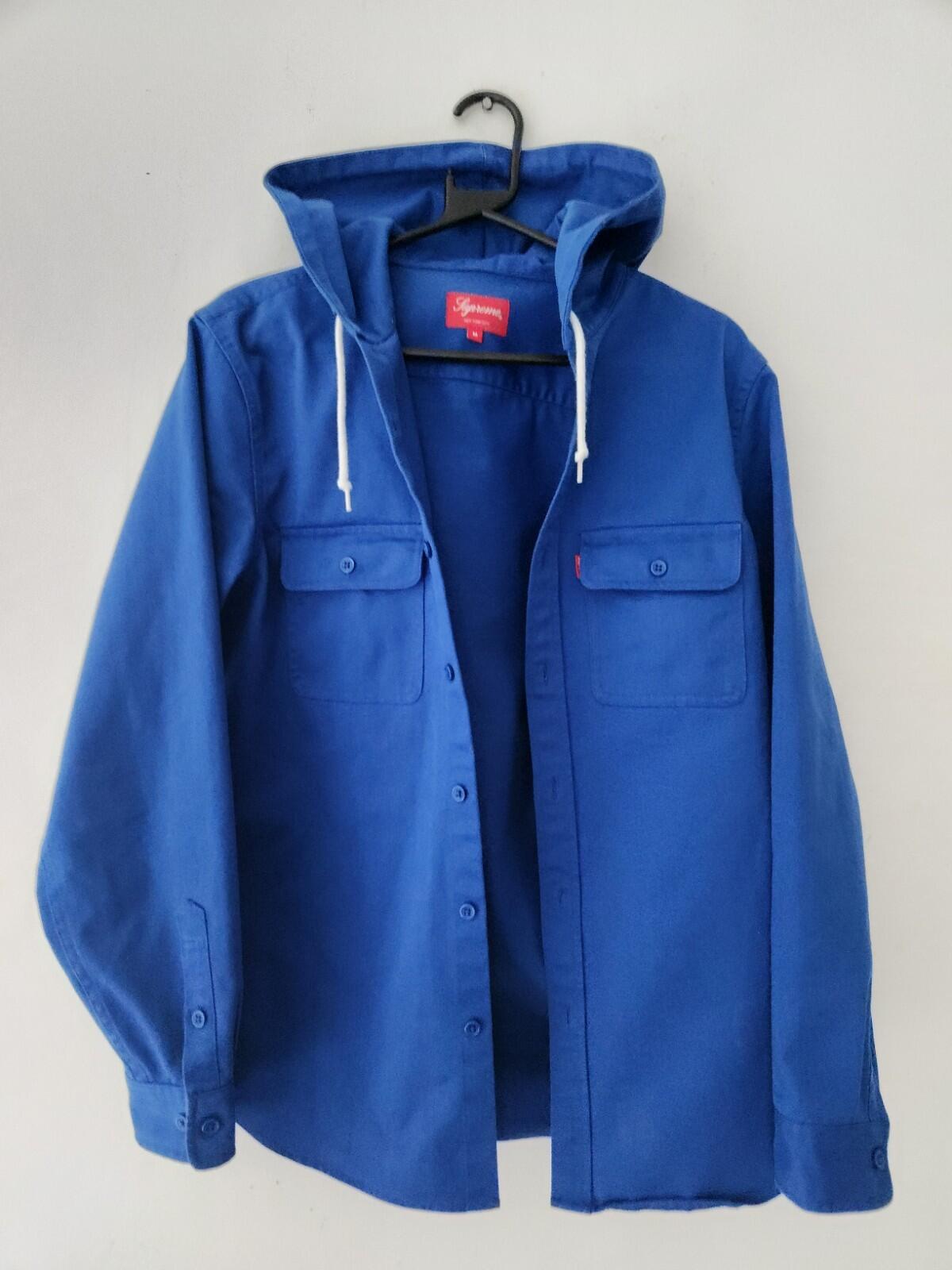 FW13 Supreme Hooded Twill Shirt Blue Size M