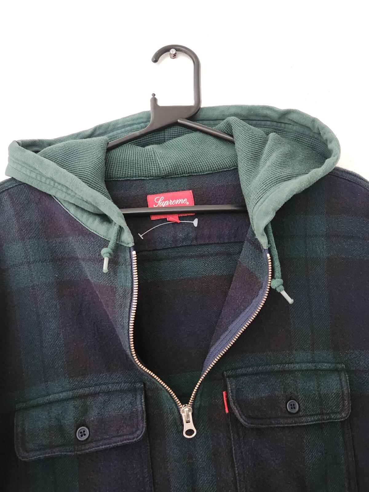 FW16 Supreme Hooded Plaid half zip hooded shirt size L large Navy